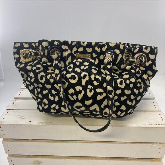 KATE SPADE BLACK AND CREAM ANIMAL PRINT SHOULDER BAG - Picture 2 of 11